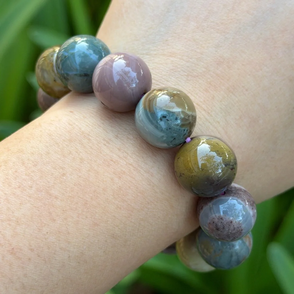 16.5mm‎ stretchable chunky multicolor Alashan agate bracelet 0724 - Picture 11 of 13